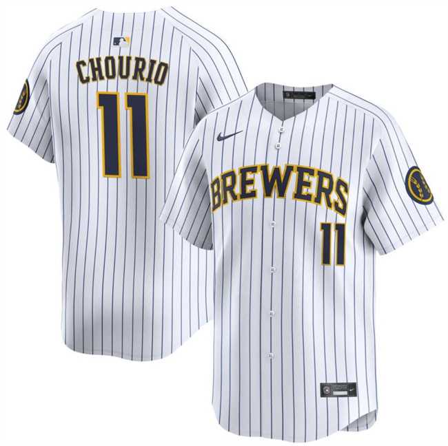Mens Milwaukee Brewers #11 Jackson Chourio White 2024 Alternate Limited Stitched Baseball Jersey->milwaukee brewers->MLB Jersey